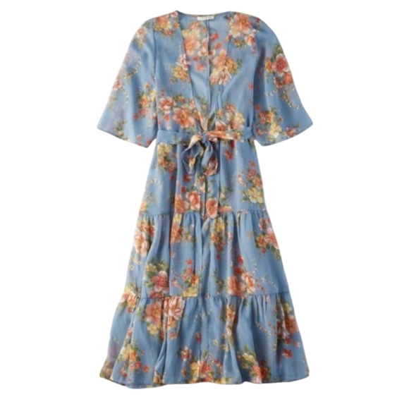 Bathing Suit Cover Up American Eagle Floral Print Chiffon Swim Kimono Blue - Picture 2 of 15